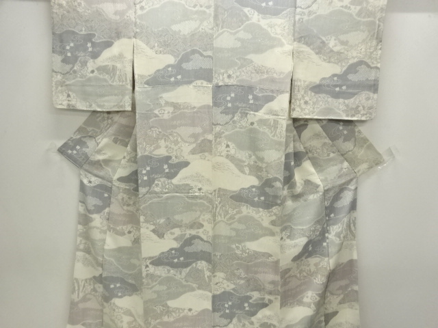 流水に草花模様小紋着物